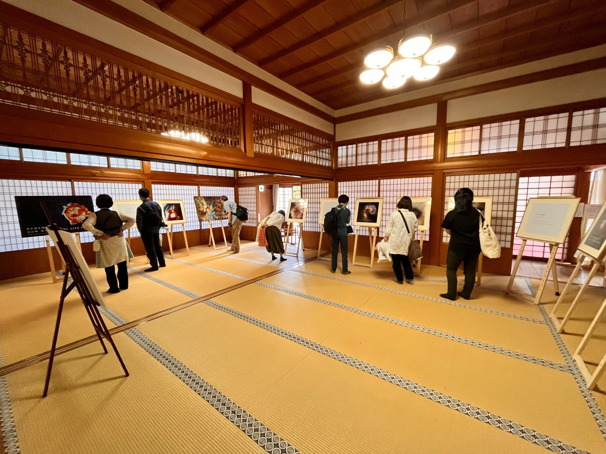高野山・金剛峯寺奥殿のいのち展で、作品に向き合う来場者